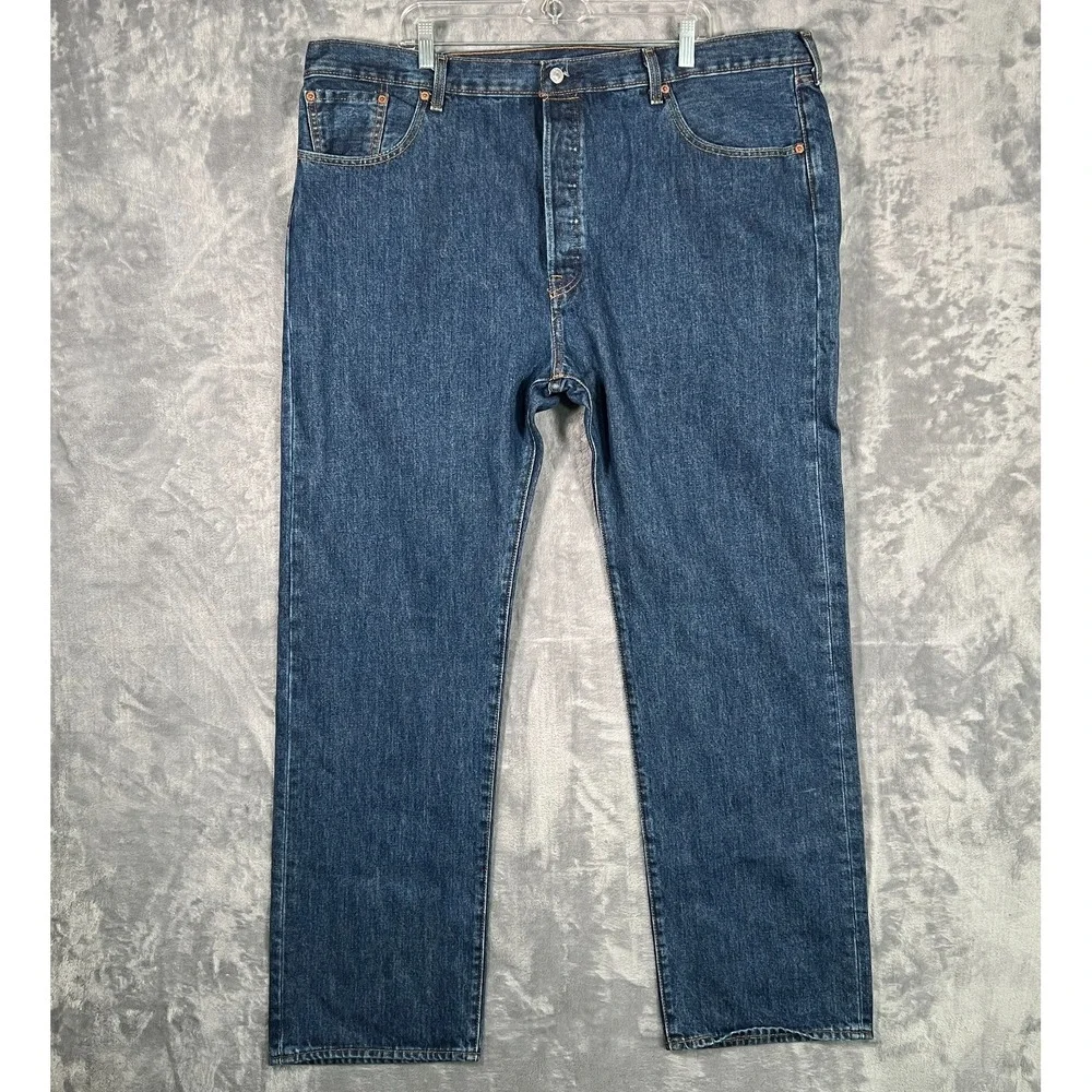 Levis 501 Jeans Mens 44x34 Big Tall Button Fly Straight Leg Blue Denim Original
